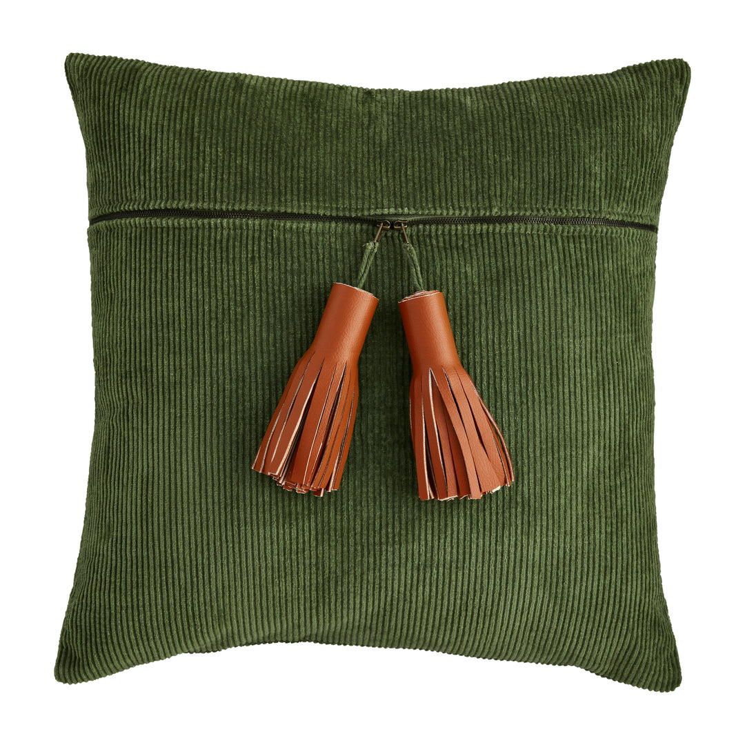Leather Tassel Corduroy Pillow