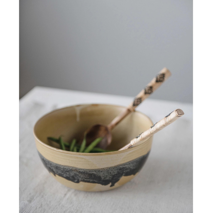 Glazed Stripe Brown Stoneware Bowl