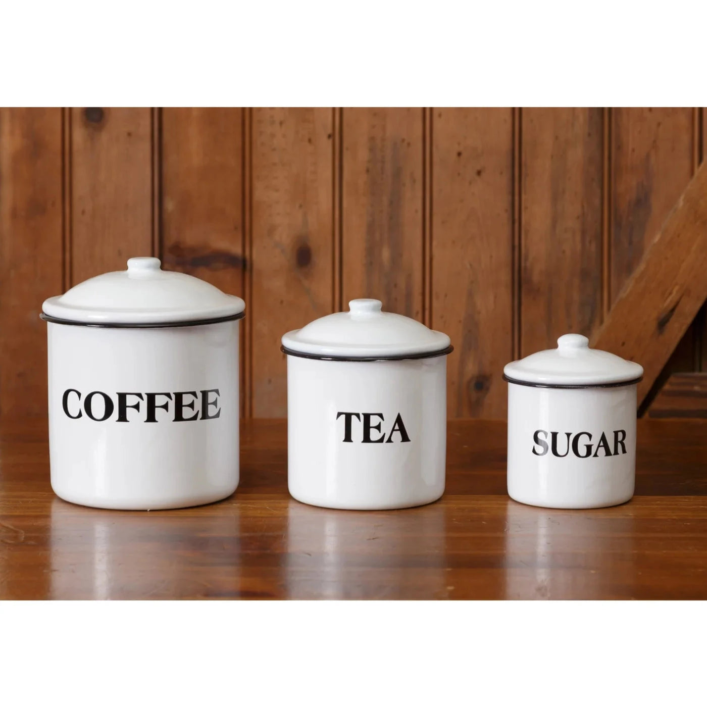Coffee Tea & Sugar Enamelware Canister Set