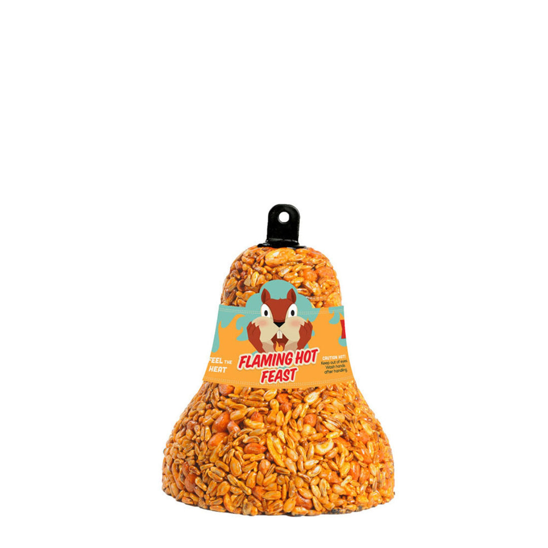 Flaming Hot Feast Bell for birds on white background