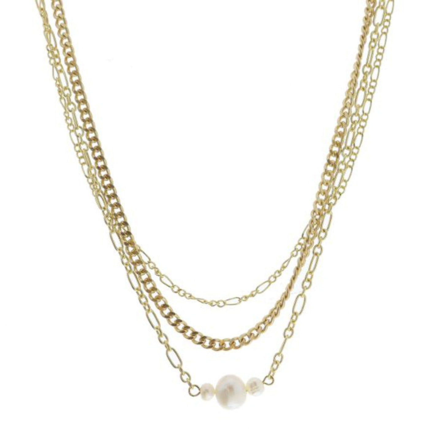 Multi Chain Gold Pearl Pendant Necklace