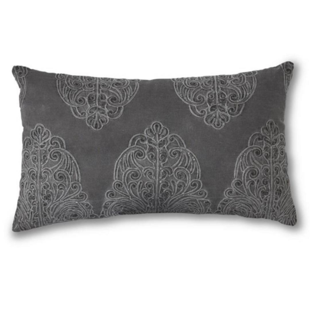 Gray Embroidered Filigree Pillow