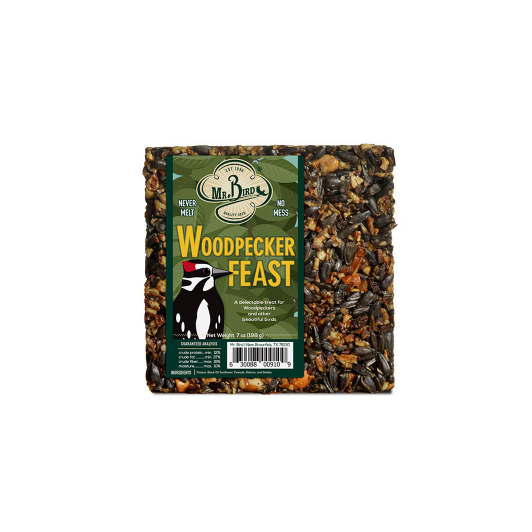 Woodpecker Feast Cake bird seed on white background