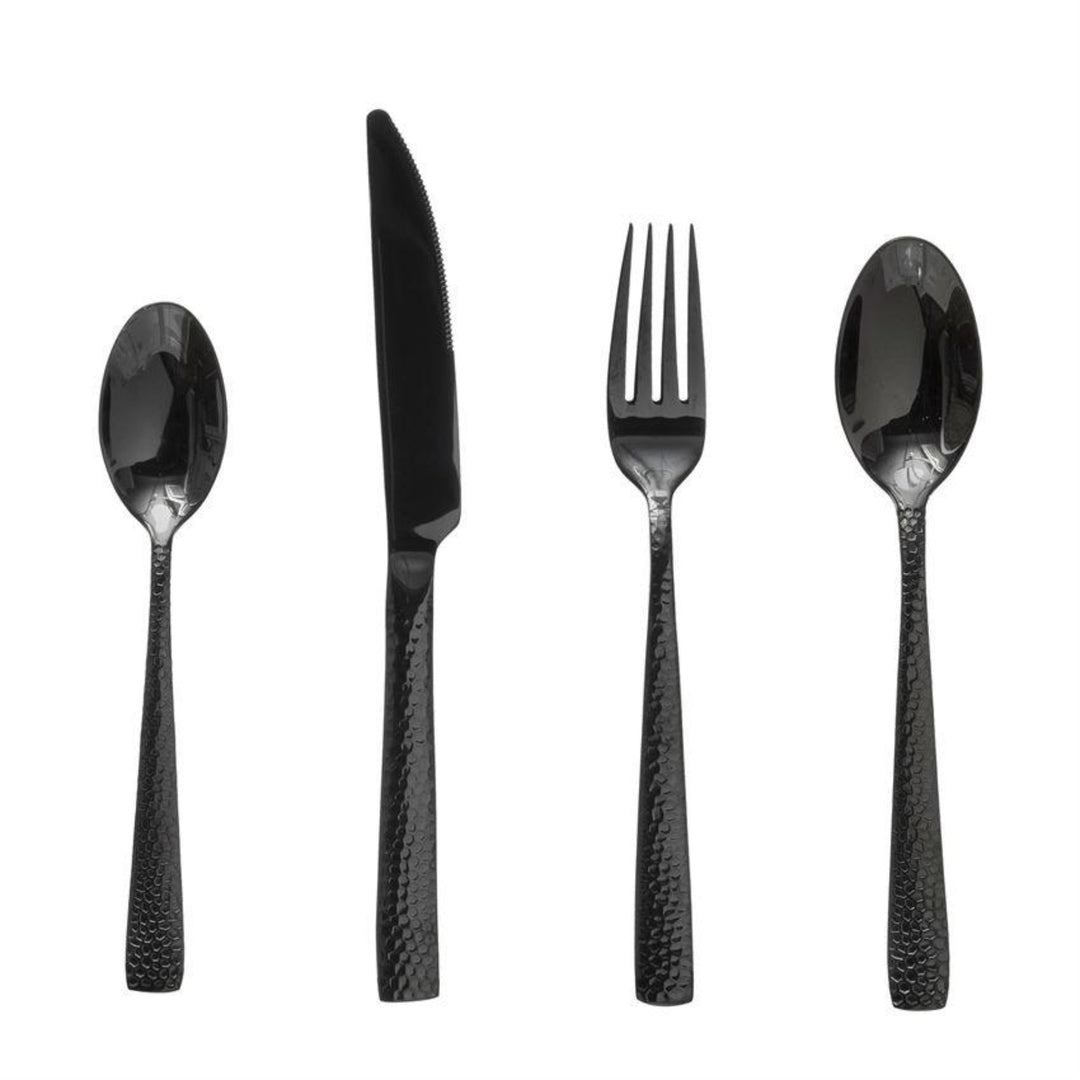 Black Hammered Cutlery Set