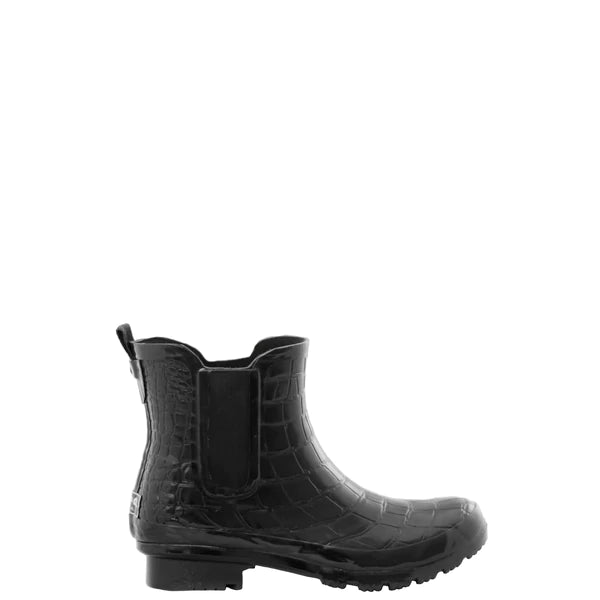 Roma Boots - Black Croc Chelsea Rain Boots