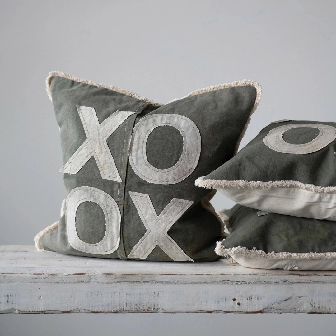 XO Fringed Canvas Pillow