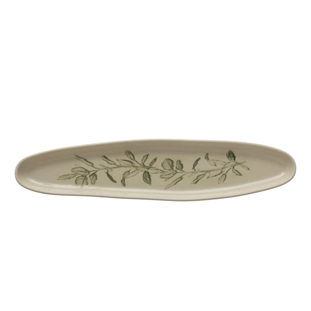 Long Oval Debossed Stoneware Tray