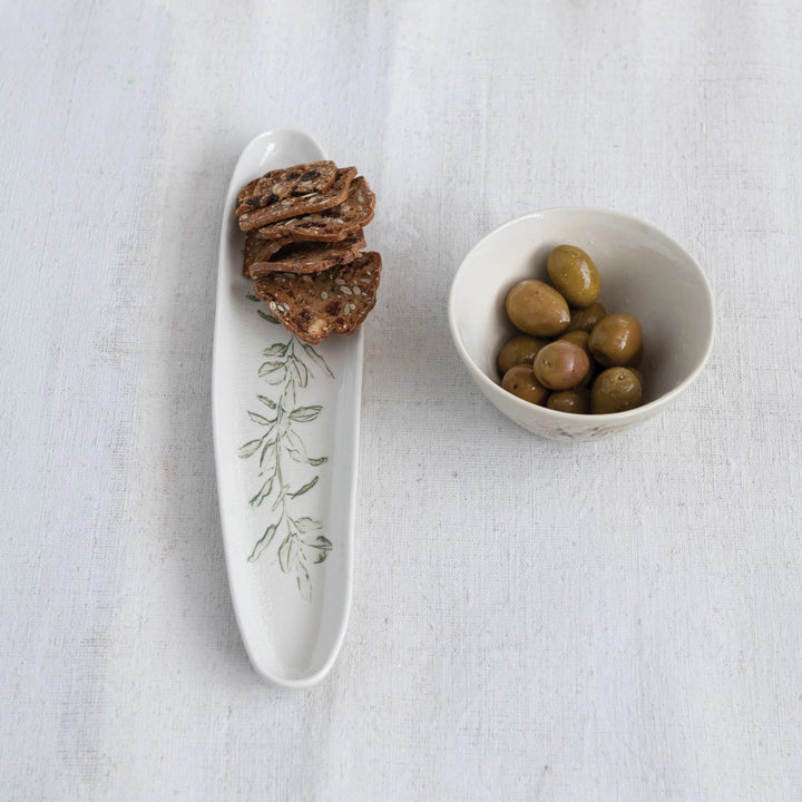 Long Oval Debossed Stoneware Tray