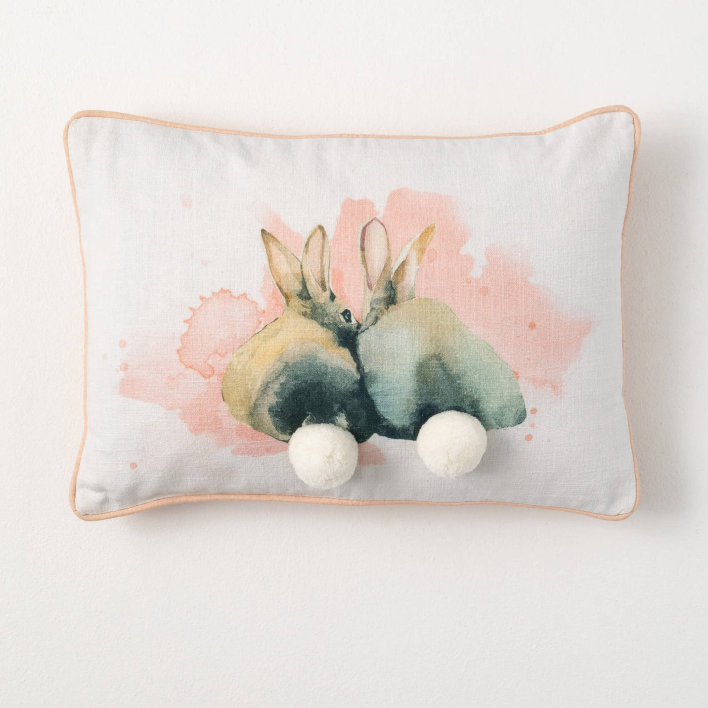 Water Color Bunny Pom Pillow